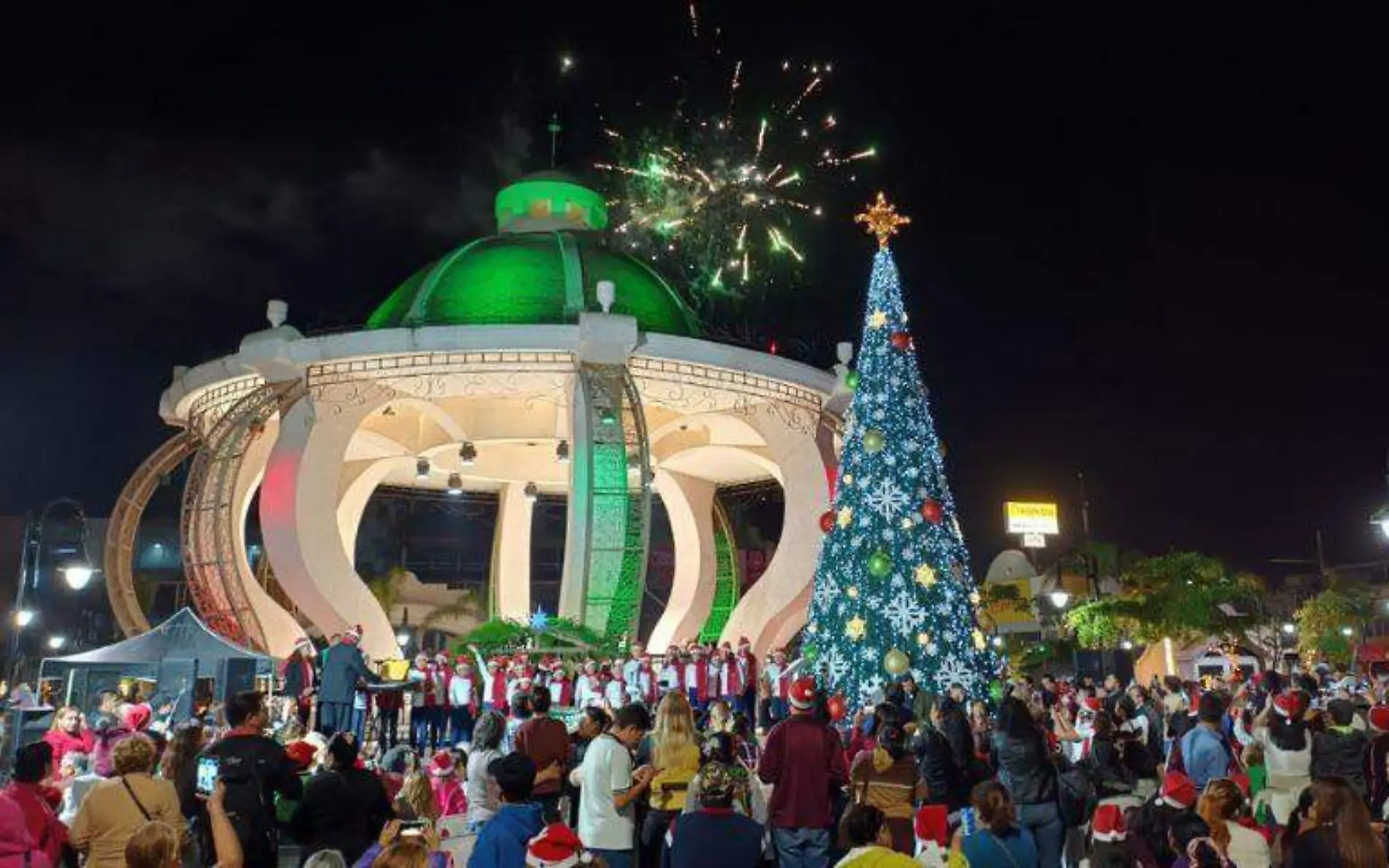 Ciudad Madero enciende su monumental pino navideño 